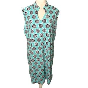 Lulu-B Plus 1X Turquoise & Navy Graphic Print Sleeveless V Neck Summer Dress